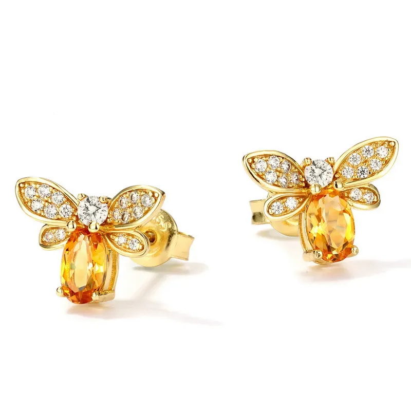 INS2239-Graduation Gifts for Her 18K Gold Bumble Bee Earrings Stud Post Earrings Sterling Silver Yellow Topaz Earrings Citrine Gemstone Animal Earrings for Women (Yellow gold)
