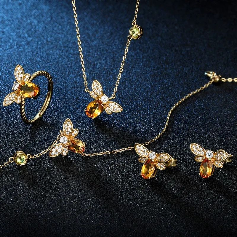 INS2239-Graduation Gifts for Her 18K Gold Bumble Bee Earrings Stud Post Earrings Sterling Silver Yellow Topaz Earrings Citrine Gemstone Animal Earrings for Women (Yellow gold)