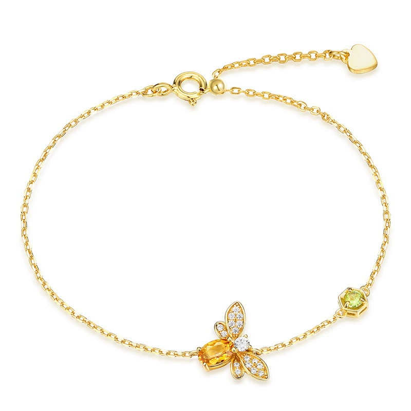 INS4065-14K Real Gold Bee Bracelet for Women,Yellow Gold Cute Bee Bracelet with Daisy Animal Jewelry Gifts for Mother Wife Girlfriend 6.5+2 inch