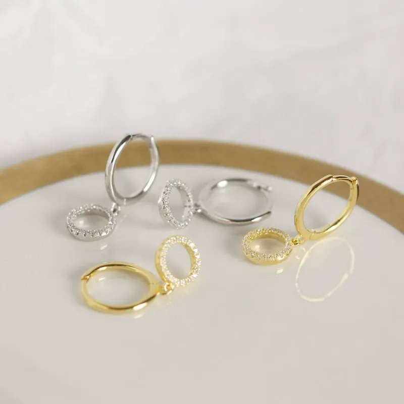 INS2373-CZ Round Circle Hoop Earrings Cute Dangle Drop Earrings for Women Girls 925 Sterling Silver Hypoallergenic Huggie Hoops Cartilage Earrings Fashion Minimalist Jewelry Dainty Gifts