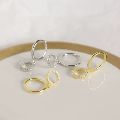 INS2373-CZ Round Circle Hoop Earrings Cute Dangle Drop Earrings for Women Girls 925 Sterling Silver Hypoallergenic Huggie Hoops Cartilage Earrings Fashion Minimalist Jewelry Dainty Gifts