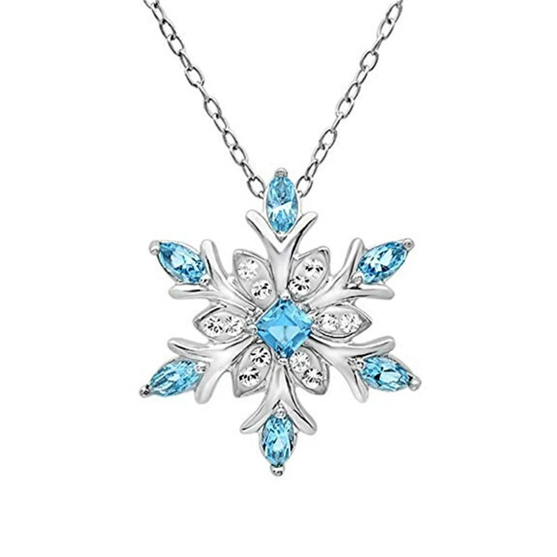 INS3141-JewelryPalace Snowflake Flower Genuine Swiss Blue Topaz Necklace for Women, 14k Gold Plated 925 Sterling Silver Necklaces for Women, Gemstones Birthstone Statement Pendant Necklace, 18 Inch Box chain