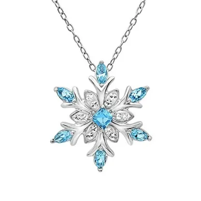 INS3141-JewelryPalace Snowflake Flower Genuine Swiss Blue Topaz Necklace for Women, 14k Gold Plated 925 Sterling Silver Necklaces for Women, Gemstones Birthstone Statement Pendant Necklace, 18 Inch Box chain