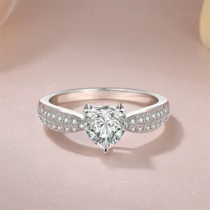 INS1100-Classic Romantic 2CT AAA CZ Solitaire Heart Shaped Engagement Ring For Women Thin Plain Band Promise Ring .925 Sterling Silver