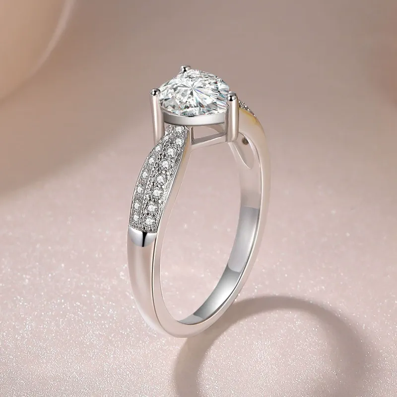 INS1100-Classic Romantic 2CT AAA CZ Solitaire Heart Shaped Engagement Ring For Women Thin Plain Band Promise Ring .925 Sterling Silver