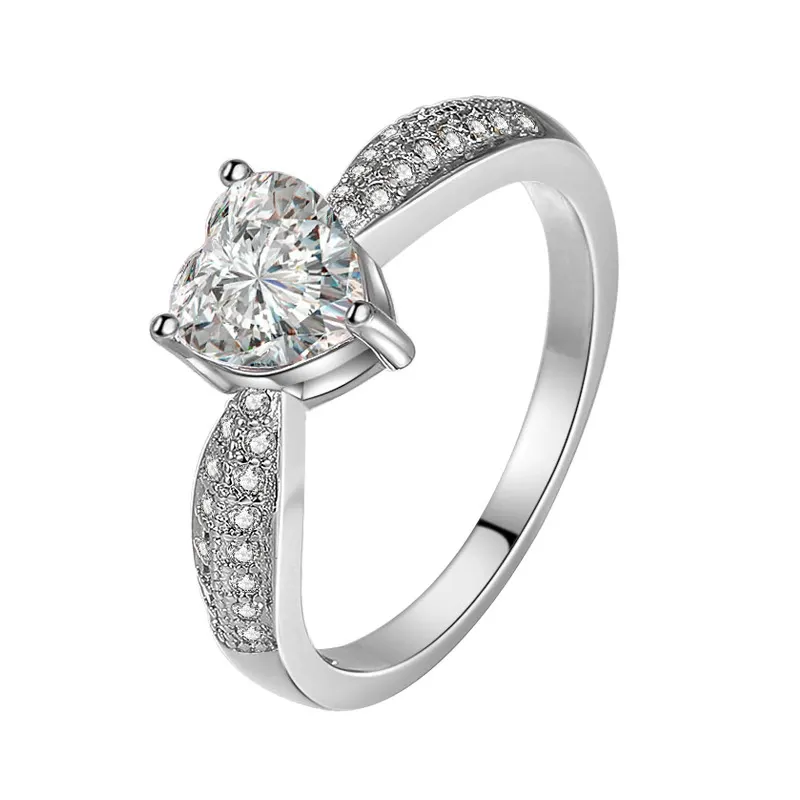 INS1100-Classic Romantic 2CT AAA CZ Solitaire Heart Shaped Engagement Ring For Women Thin Plain Band Promise Ring .925 Sterling Silver
