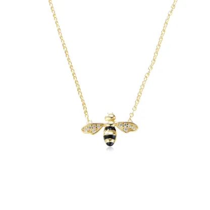 INS3143-Cute CZ Honey Bee Pendant Necklace For Women 14k Gold-Tone Plated Dainty Cubic Zirconia Insect Bumble Bee Choker Chain Charm Wedding Party Simple Statement Jewelry Birthday Present For Daughter Niece