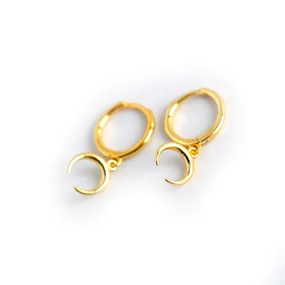 INS2362-Tiny Moon Dangle Hoop Earrings for Women Girls Teens S925 Sterling Silver Charms Hoops Crescent Half Moon Horn Drop Tiny Cuff Cartilage Helix Minimalist Polished Earrings Fashion Jewelry
