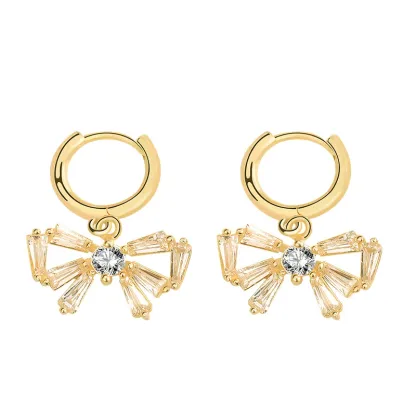 INS2352-Bohemian Crystal Bow Dangle Earrings Gold Cz Paved Bow Drop Earrings Bow Tie Circle Hoop Earrings Small Rhinestone Huggie Earrings Jewelry for Women Gifts