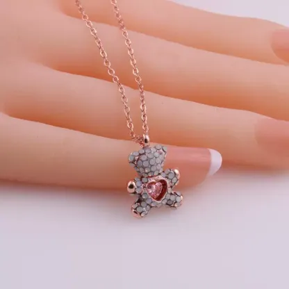 INS3142-14K Yellow Gold Bear Necklace For Women, Cute Bear Colorful Pendant Necklace Chain Chokers Animal, Gummy Bear Necklace, Gummy Bear Jewelry, Bear Charm, Panda Necklace, Bear Claw Necklace