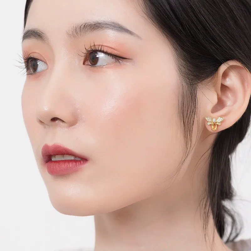 INS2239-Graduation Gifts for Her 18K Gold Bumble Bee Earrings Stud Post Earrings Sterling Silver Yellow Topaz Earrings Citrine Gemstone Animal Earrings for Women (Yellow gold)