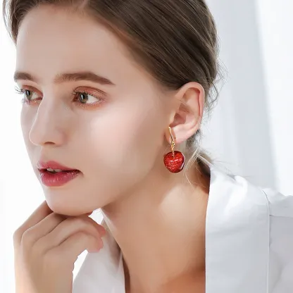 INS2423-Cute Red Cherry Dangle Stud Earrings Sterling Silver Pin 18k Gold-Tone Plated Funny Fruit Statement Fashion Sweet Lovely Dangling Drop Piercing Earring for Women Jewelry Gifts Valentine's Day Birthday