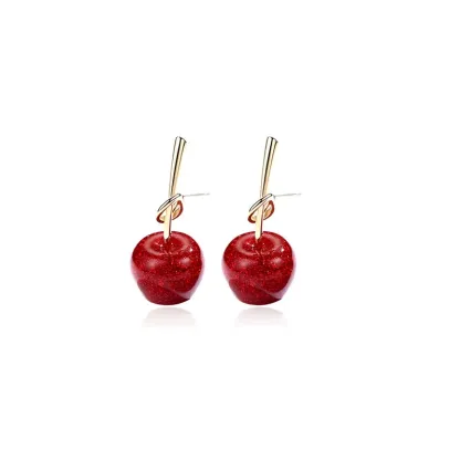 INS2423-Cute Red Cherry Dangle Stud Earrings Sterling Silver Pin 18k Gold-Tone Plated Funny Fruit Statement Fashion Sweet Lovely Dangling Drop Piercing Earring for Women Jewelry Gifts Valentine's Day Birthday