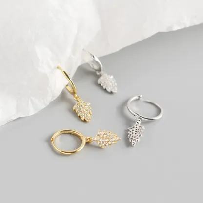 INS2319-Cute Pinecone Dangle Hoop Earrings for Women Silver Plated Charms Small Fruit Tree Drop Dangling Cartilage Huggie Hoops Fashion Autumn Forest Statement Unique Jewelry