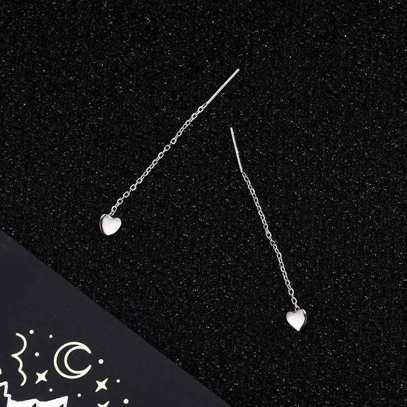 INS2350-WithLoveSilver 925 Sterling Silver Puff Heart Long Dangle Threader Drop Earrings