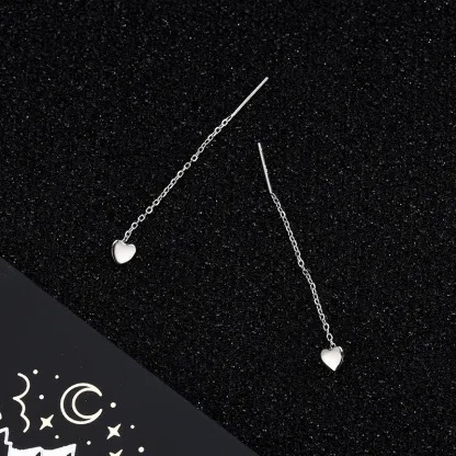 INS2350-WithLoveSilver 925 Sterling Silver Puff Heart Long Dangle Threader Drop Earrings