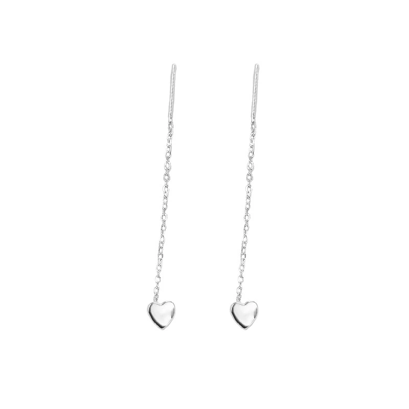 INS2350-WithLoveSilver 925 Sterling Silver Puff Heart Long Dangle Threader Drop Earrings