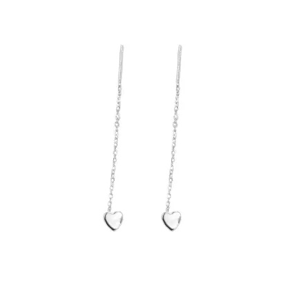 INS2350-WithLoveSilver 925 Sterling Silver Puff Heart Long Dangle Threader Drop Earrings