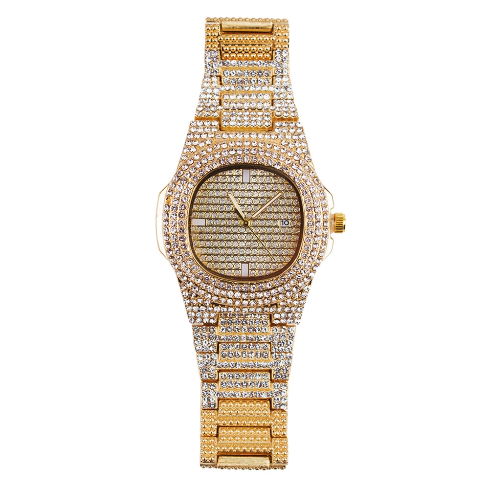 W-2008-Watch Set Set with Diamonds, Steel Strap, Watch + Chain Set with Diamonds, Bracelet-Women