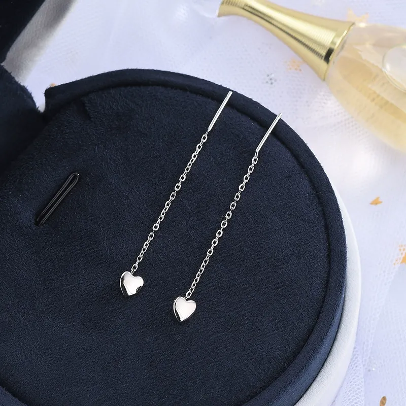 INS2350-WithLoveSilver 925 Sterling Silver Puff Heart Long Dangle Threader Drop Earrings