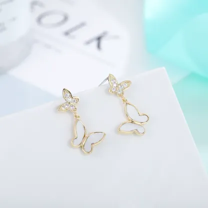 INS2386-S925 Silver Plated White Butterfly Earrings for Women Contain No Nickel Hypoallergenic Fashion Beautiful Birthday Gift Daily Wear