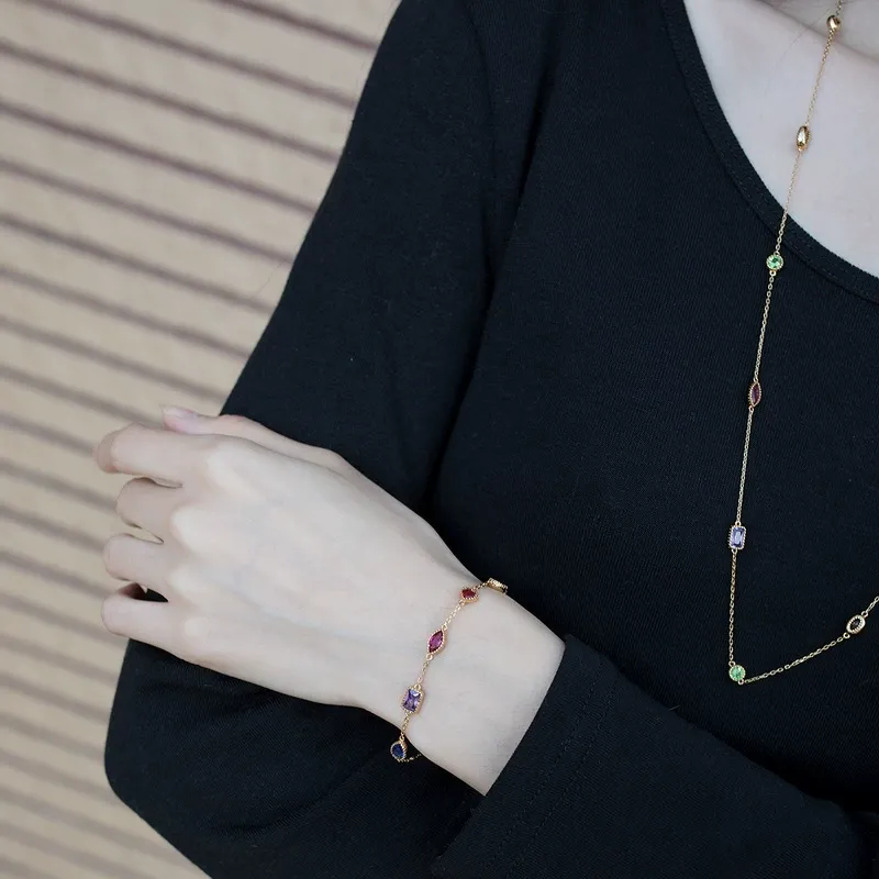 INS4076-DOVRAN 14K Solid Gold Chakra Anklet for Women Crystal Ankle Bracelet Real Gold Jewelry Gift Birthday