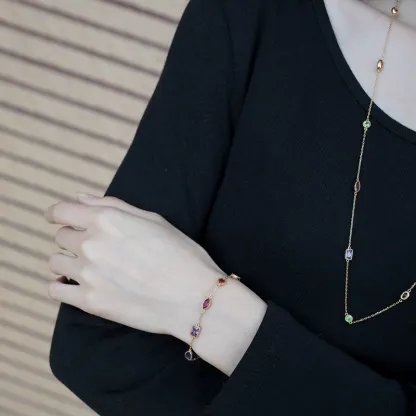 INS4076-DOVRAN 14K Solid Gold Chakra Anklet for Women Crystal Ankle Bracelet Real Gold Jewelry Gift Birthday