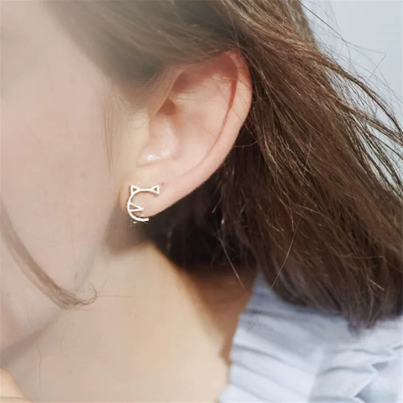 INS2271-beautlace Cute Cat Stud Earring Silver/Black Gun Plated Lovely Cats Animals Earrings Jewelry for Men and Women KE0122