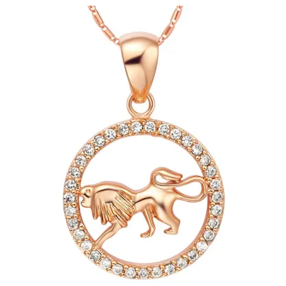 INS3158-Uloveido Rose Gold Cubic Zirconia 12 Zodiac Constellation Pendant Necklace Birthday Gift N1047