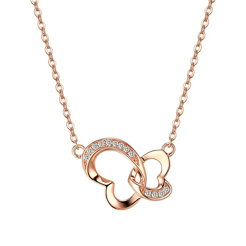INS3027-Dainty Heart Necklace for Women Rose Gold White Gold Plated Cubic Zirconia Interlocking Open Heart Pendant Delicate Choker Necklaces (Rose Gold)