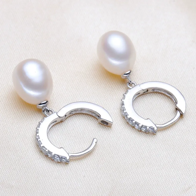 INS2016-Jupiter Natural Pearl Silver Earrings - 925 Sterling Silver Genuine Pearl Women's Stud Earrings, Natural Pearl Cubic Zirconia Fashion Drop Earrings Jewelry