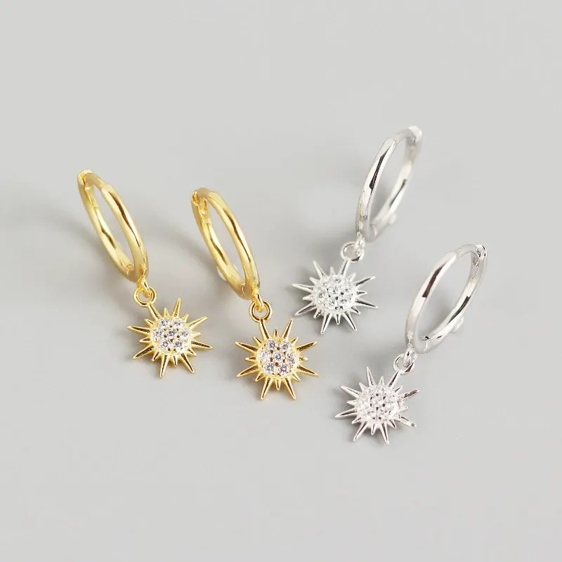 INS2371-D Color VVS1 Clarity Moissanite Sun Dangle Hoop Earrings for Women, Solid 925 Sterling Silver, Hypoallergenic Comfy Earrings, Christmas Birthday Mothers Day Gift