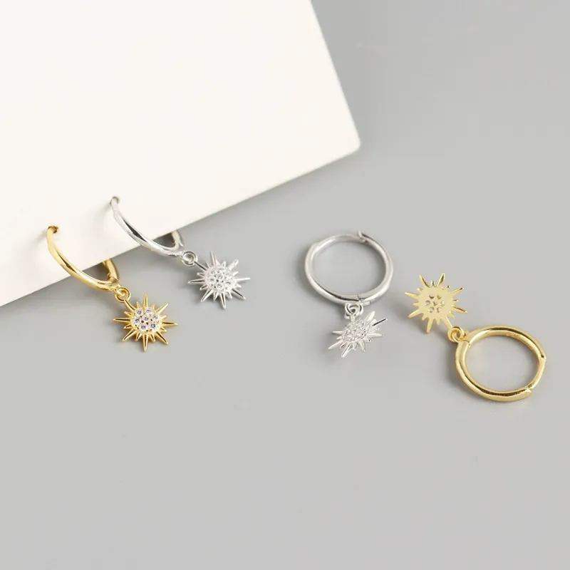 INS2371-D Color VVS1 Clarity Moissanite Sun Dangle Hoop Earrings for Women, Solid 925 Sterling Silver, Hypoallergenic Comfy Earrings, Christmas Birthday Mothers Day Gift