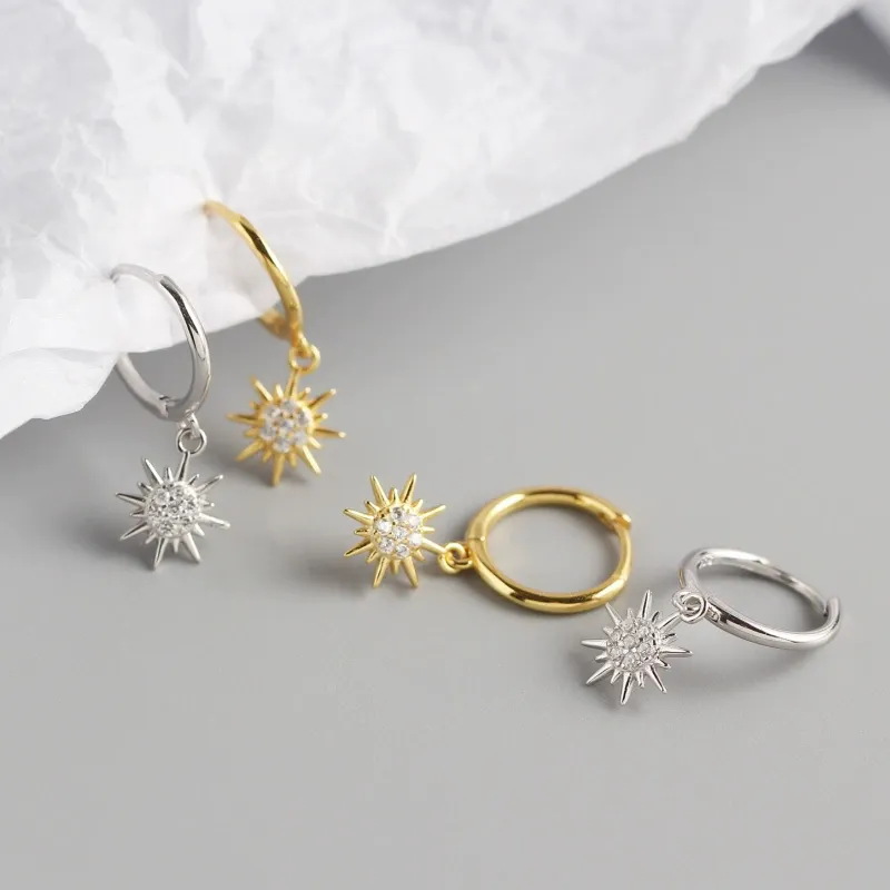 INS2371-D Color VVS1 Clarity Moissanite Sun Dangle Hoop Earrings for Women, Solid 925 Sterling Silver, Hypoallergenic Comfy Earrings, Christmas Birthday Mothers Day Gift