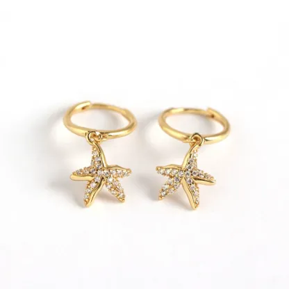INS2084-Dainty Starfish Hoop Earrings for Women 925 Sterling Silver Cubic Zirconia Small Star Dangle Drop Huggie Hoops Cartilage Hypoallergenic Cute Ocean Beach Holiday Party Jewelry Gifts