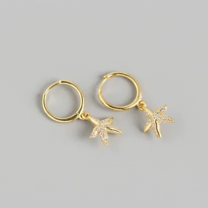 INS2084-Dainty Starfish Hoop Earrings for Women 925 Sterling Silver Cubic Zirconia Small Star Dangle Drop Huggie Hoops Cartilage Hypoallergenic Cute Ocean Beach Holiday Party Jewelry Gifts