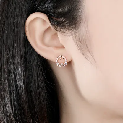 INS2008-Beautiful Diamond Stud Earrings For Women - 14k Gold Plated Trendy Earrings For Women - 1ct D/VVS1 Simulated Diamond Earrings Set - In White Gold, Rose Gold And Yellow Gold (Rose Gold)