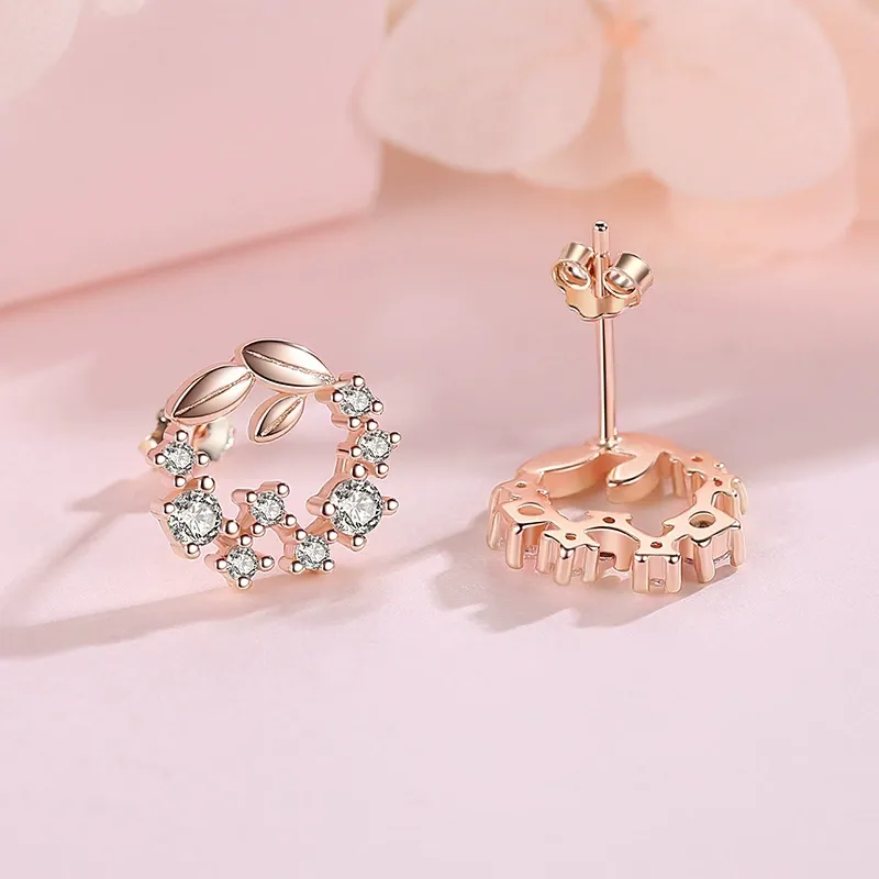 INS2008-Beautiful Diamond Stud Earrings For Women - 14k Gold Plated Trendy Earrings For Women - 1ct D/VVS1 Simulated Diamond Earrings Set - In White Gold, Rose Gold And Yellow Gold (Rose Gold)