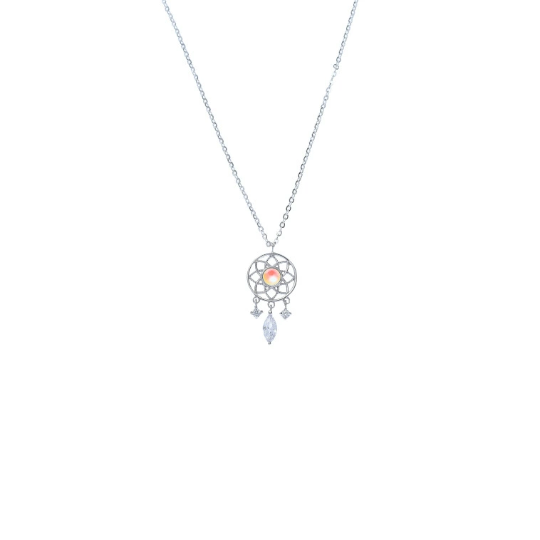 INS3072-Boho Silver Dream Catcher Pendant Necklace Nature Moonstone Necklace CZ Dream Catcher Choker Necklaces Teardrop Crystal Necklaces Jewelry for Women