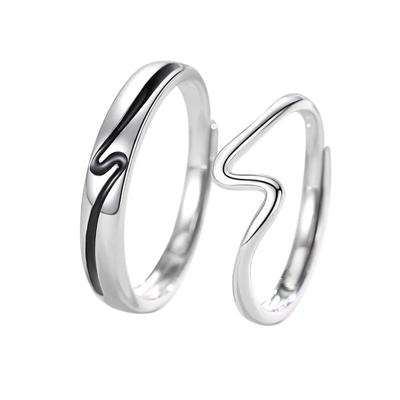 INS1195-Chunky Rings For Women, Gold Silver Thumb Ring Asymmetrical Wavy Curve Ring Adjustable Non Tarnish Dainty Stainless Steel New Year Anniversary Birthday Jewelry Gift