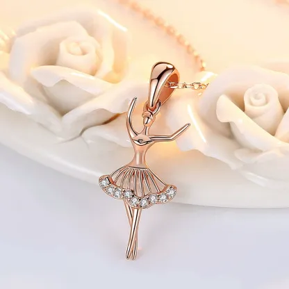 INS3122-Cherished Moments Girl's Sterling Silver Ballerina Charm Necklace with Pink Sparkling CZs