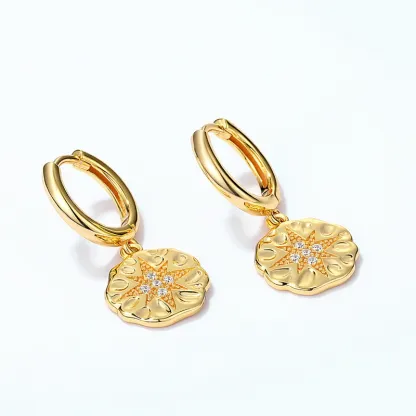 INS2387-SANNYRA Gold Coin Earrings, Gold Huggie Dangle Earrings for Women, 14K Gold Plated Charm Dainty Hoop Jewelry