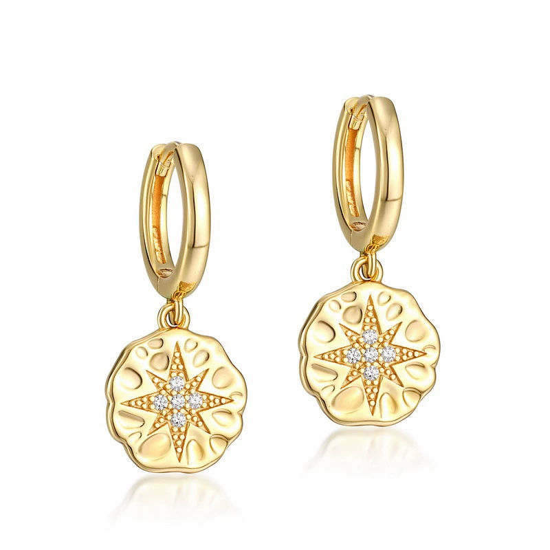 INS2387-SANNYRA Gold Coin Earrings, Gold Huggie Dangle Earrings for Women, 14K Gold Plated Charm Dainty Hoop Jewelry