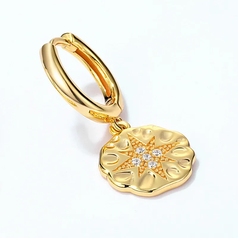 INS2387-SANNYRA Gold Coin Earrings, Gold Huggie Dangle Earrings for Women, 14K Gold Plated Charm Dainty Hoop Jewelry