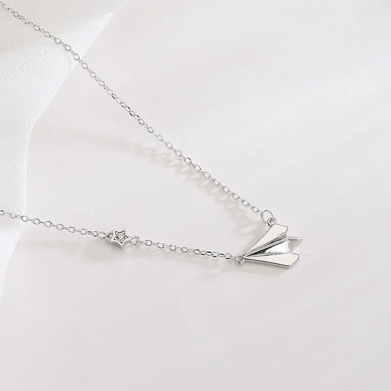 INS3204-Helen de Lete Paper Airplane 925 Sterling Silver Collar Necklace for Women