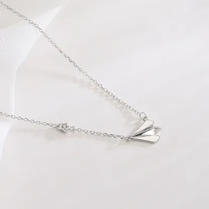 INS3204-Helen de Lete Paper Airplane 925 Sterling Silver Collar Necklace for Women