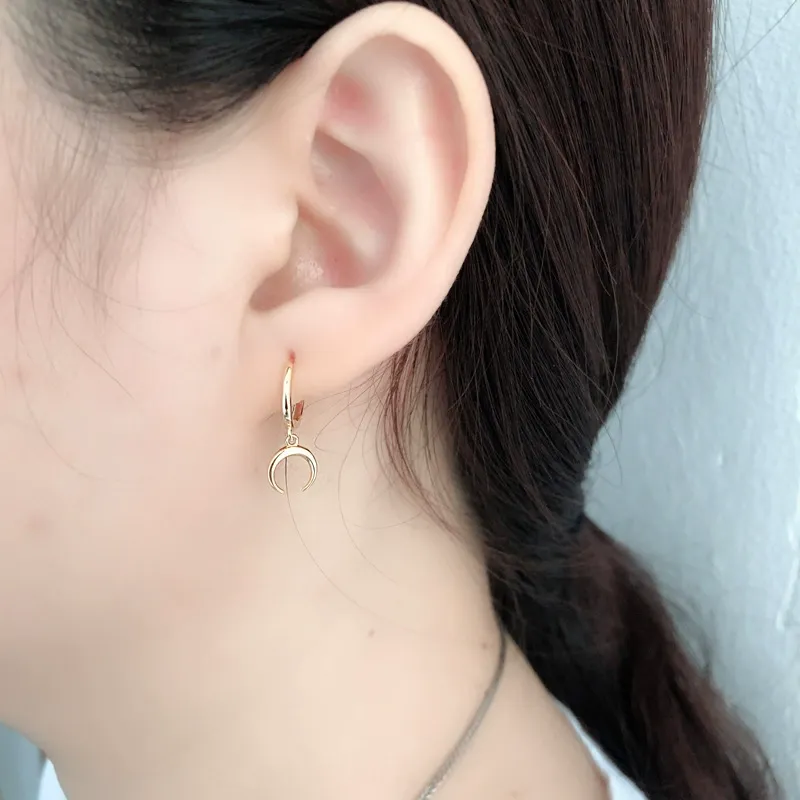 INS2362-Tiny Moon Dangle Hoop Earrings for Women Girls Teens S925 Sterling Silver Charms Hoops Crescent Half Moon Horn Drop Tiny Cuff Cartilage Helix Minimalist Polished Earrings Fashion Jewelry