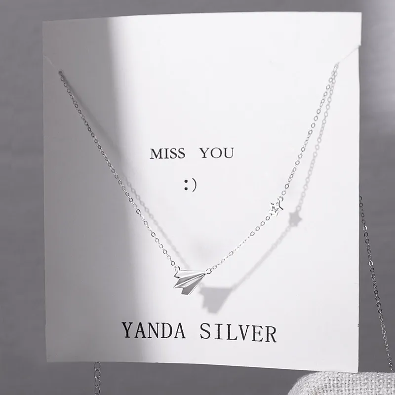 INS3204-Helen de Lete Paper Airplane 925 Sterling Silver Collar Necklace for Women