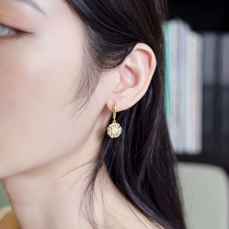 INS2387-SANNYRA Gold Coin Earrings, Gold Huggie Dangle Earrings for Women, 14K Gold Plated Charm Dainty Hoop Jewelry