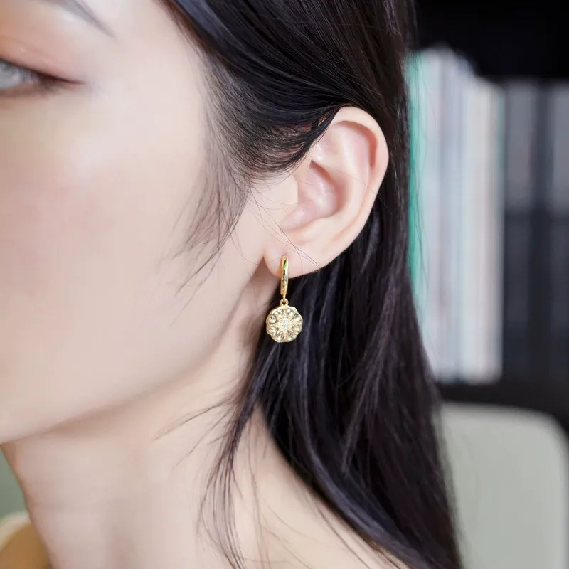 INS2387-SANNYRA Gold Coin Earrings, Gold Huggie Dangle Earrings for Women, 14K Gold Plated Charm Dainty Hoop Jewelry